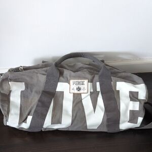 PINK Victoria's Secret canvas Gray Duffel Bag with LOVE PINK Print